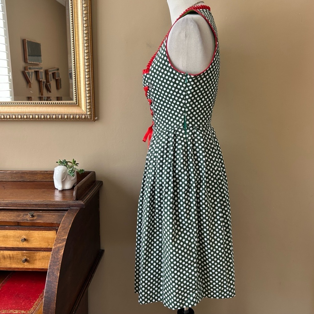 Green Polka Dot Dirndl Dress Bavarian Corset Lace-Up Size 36 - Picture 4 of 10